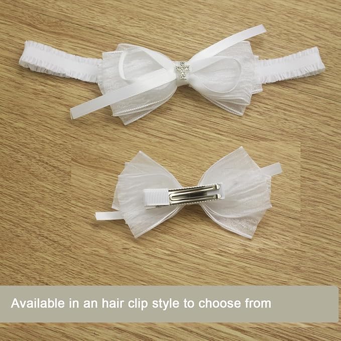 Nihao Baby White Organza Hairband with Cross for Toddler (6 months-2 years old, 1 Count)