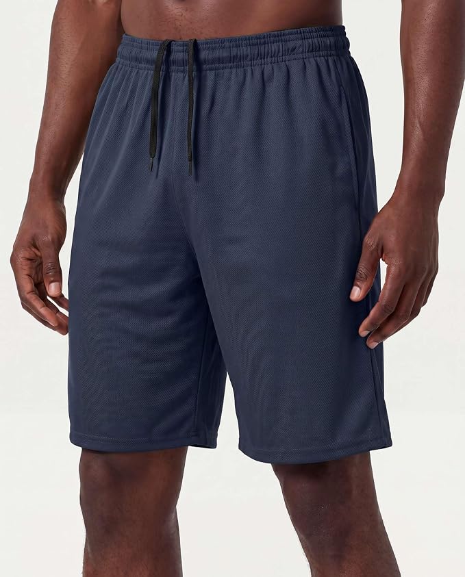 5 Pack Men's Mesh Shorts Athletic Basketball Sports Gym Workout Pockets | Cooling Moisture-Wicking, 9", Long, Quick-Dry, Breathable, Elastic Drawstring Waistband. Running, Exercise, Soccer, Training.