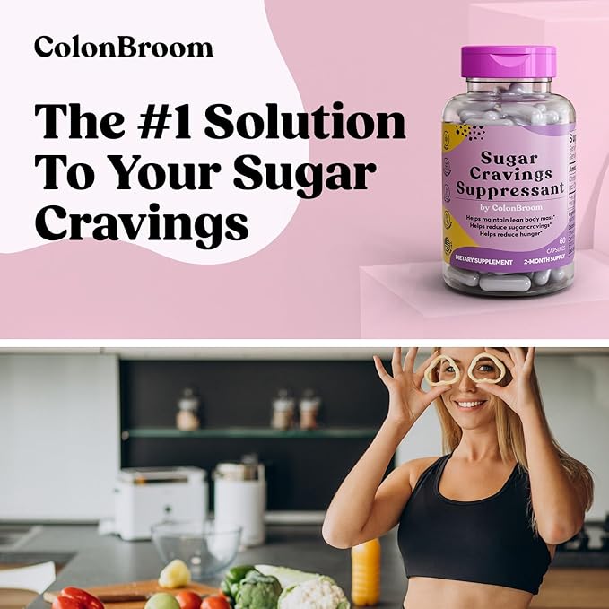 ColonBroom Psyllium Husk Powder Sugar Craving Suppressant - Chromium Picolinate 200mcg, 2 Items - Colon Cleanser Fiber Supplement (50 Servings) + Sugar Craving Suppressant (60 Servings)