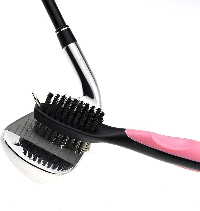 Mile High Life Microfiber Waffle Pattern Golf Towel | Club Groove Cleaner Brush | Foldable Divot Tool with Magnetic Ball Marker (Pink Towel/Brush/Fish Divot)