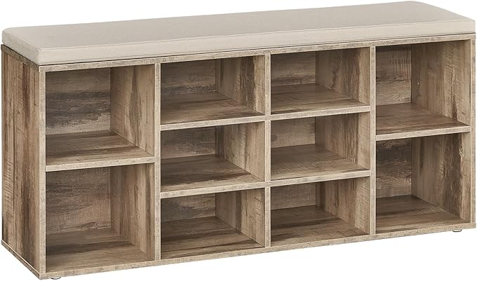 VASAGLE CUSTOS Collection - Shoe Bench, Storage Bench with Padded Seat, Entryway Bench with 10 Compartments, for Bedroom, 11.8 x 40.9 x 18.9 Inches, Camel Brown and Cappuccino Beige ULHS010K02