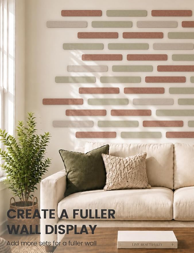 Fluxynara 13" x 2" Felt Wall Panels, Terracotta | 8-Pack Includes 50 Push Pins and Adhesive Tabs for Photos, Notes and Decor in Bedroom Doors, Home Office or Studios