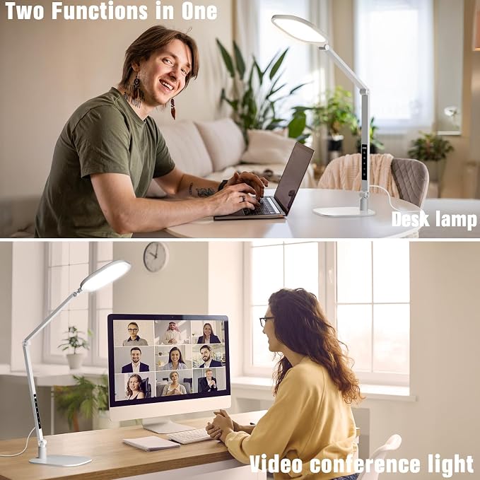 LitONES Eye-Care Desk Light for Video Calls Home Office-White | 15W LED Desk Lamp with CRI 97.8 Memory & Timer Function, 1200LM Dimmable Computer Light for Conference, Reading, Study