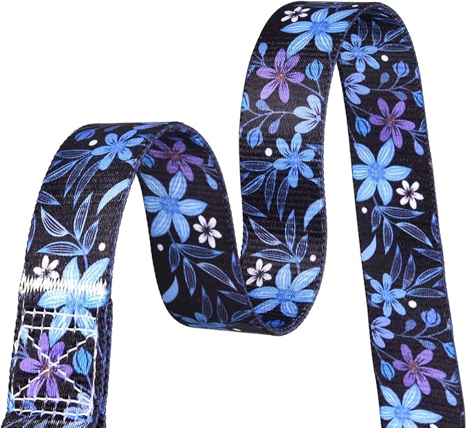 Dog Collar and Leash Set with Bohemia Floral Tribal Geometric Patterns - Soft Ethnic Style Collar Adjustable for Small Medium Large Dogs(Blue Floral Set,M)