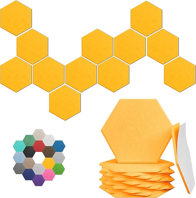 Hexagonal Acoustic Panels-12 Pack High-Density Sound Absorbing Panels 12"X10"X0.4" for Enhanced Noise Reduction, DIY Design, Idea for Studios, Offices, and Home Theaters(Orange)