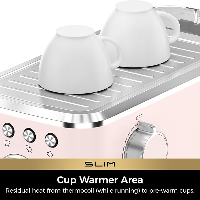 CHULUX Slim Espresso Machine with Milk Frother for Home Cappuccino, Pink | Precise Pressure Gauge, Food-Grade Materials, 20 Bar Italian Pump, Professional Temperature Control System, Stainless Steel
