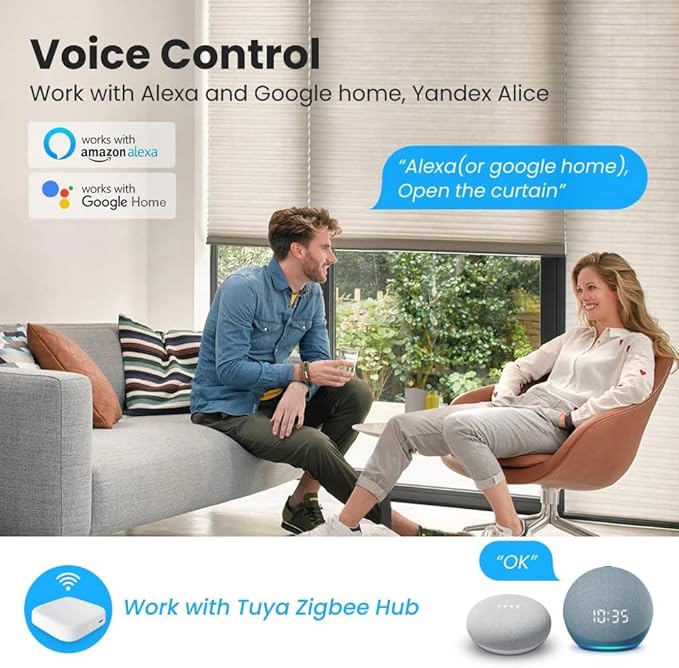 Tuya ZigBee Smart Roller Shade Motor, High Torque Electric Blinds Retrofit Kit, App/Voice Control with Alexa Google, Remote & Timer, Quiet 38dB (6.0 N.m for Φ40mm (1.57") Groove Tube)