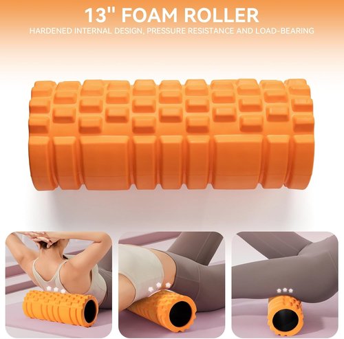 Krightlink High Density Foam Roller - 13" Patented Design for Deep Tissue Massage & Pain Relief | Orange