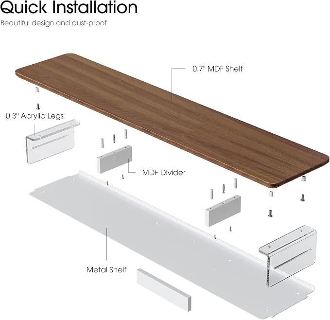 Fenge 42.5" Dual Monitor Stand with Clear Acrylic Legs, Brown | Clear acrylic, storage compartment, 2-tier home office monitor riser, wide large desktop shelf fit monitor/laptop/printer