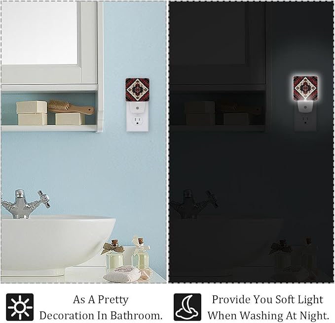 2 Count Tribal Navajo and Native (2) Plug in Night Light, LED Nightlights with Smart Dusk to Dawn Sensor for Kids, Nursery, Bedroom, Bathroom,Hallway, Stairs, Kitchen