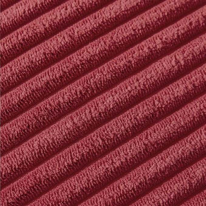 Fancy Homi 22x22 Pillow Covers, Pack of 2 Burgundy Throw Pillow Covers with Pom-poms, Super Soft Corduroy Square Solid Cushion Cover for Couch Sofa Bedroom Living Room 55x55 cm