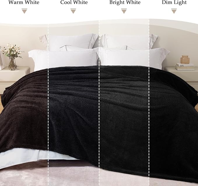 Exclusivo Mezcla Fleece Throw Blanket for Couch and Sofa, 50" x 60" | Super Soft and Cozy Fluffy Blanket for Women, Lightweight and Fuzzy Throw for Home Decor, All Season, Black