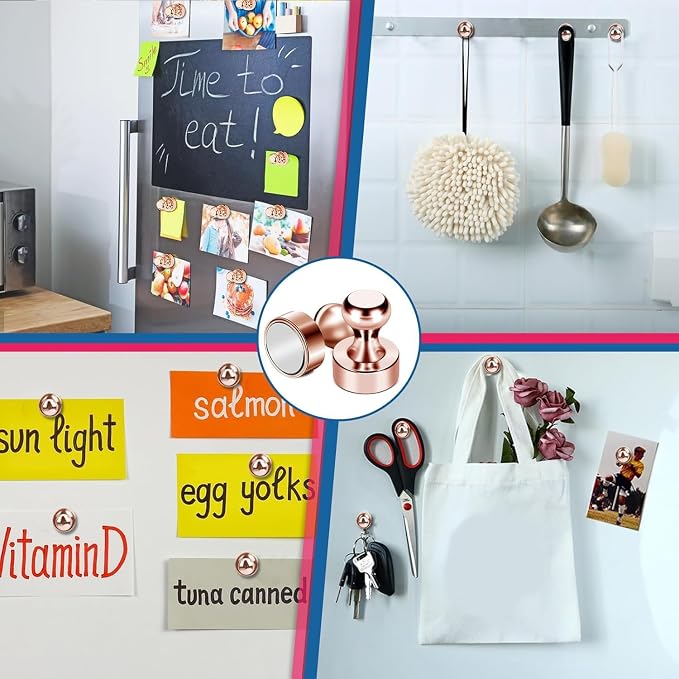 LOVIMAG Fridge Magnets 18Pcs for Refrigerator Whiteboard, Rose Gold | Small Strong Neodymium Metal Cute Push Pin for Classroom, Kitchen, Accessories Decorative, Office, Calendar