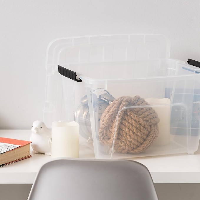 IRIS USA 19 QT Plastic Storage Box with Lid and Latches - 6 Pack - BPA-Free, See-Through Organizing Solution, Durable Nestable Stackable Containers, Secure Pull Handle - Clear
