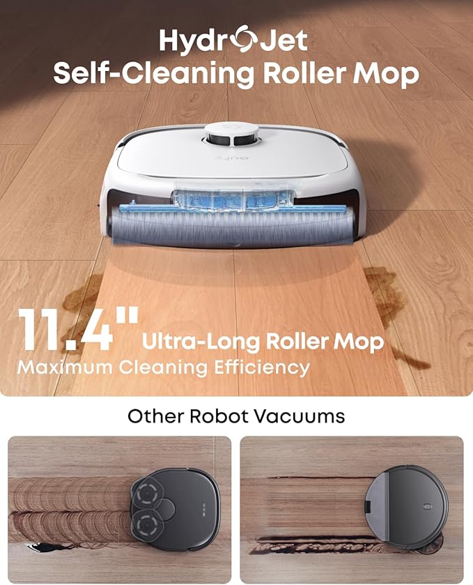 eufy E25 Robot Vacuum and Mop Combo, 20,000 Pa, HydroJet Roller Mop | Extendable Side Brush, All-in-One Station, AI Obstacle Avoidance, Zero-Tangle Design, Edge-to-Corner Cleaning, White