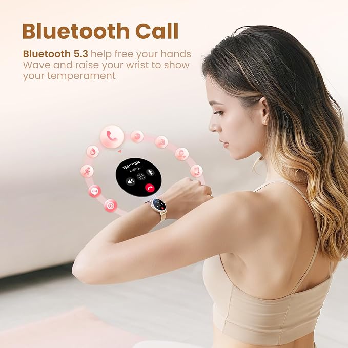 KEEPONFIT Smart Watches for Women Android/iPhone, IP68 Waterproof Fitness Tracker with Bluetooth Calls(Answer&Make), Activity Pedometer/Heart Rate/SpO2 Monitor/100+ Sports Model (Silver Blue)