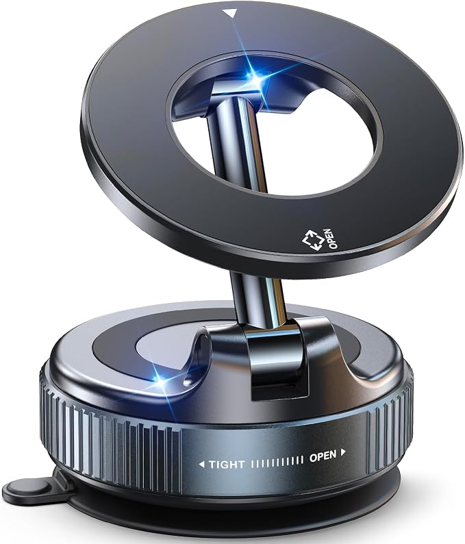 Jononser Magnetic Suction Cup Phone Mount for Magsafe, 360�� Adjustable Magnetic Car Phone Holder, Pocket Size Foldable Car Mount, Cell Phone Holders for Your Car for iPhone 17 16 15 14 13 12 Series