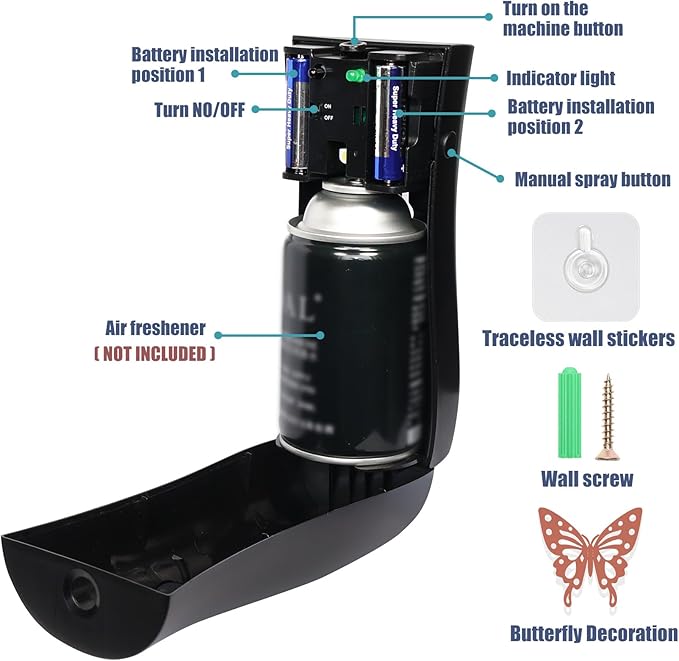 2PCS Automatic Air Freshener Spray Dispenser,Free Standing or Wall Mounted Automatic Fragrance Dispenser-Commercial and Home Use-Multiple Time Scent/Mist Release Settings for Room Sprayer (Black)