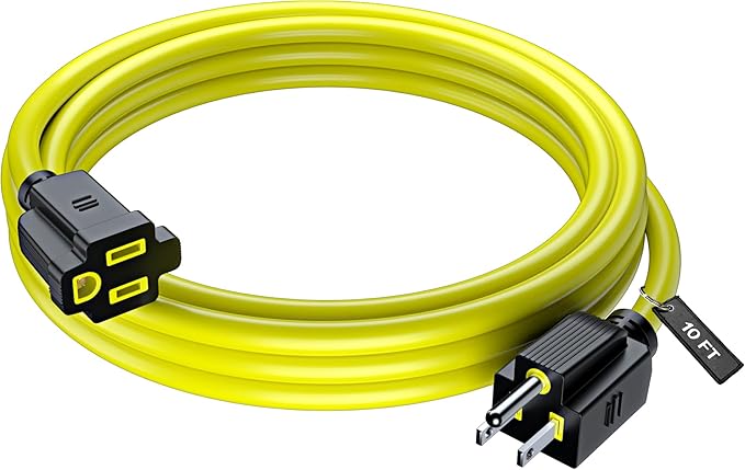 Maximm 10 Ft Yellow Extension Cord, Heavy Duty 16 AWG, ETL Listed for Workshop & Outdoor Use