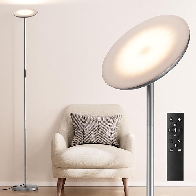 LED Floor Lamp with Remote, Touch Control, Fully Dimmable, Adjustable Brightness, 69 in, Deep Grey