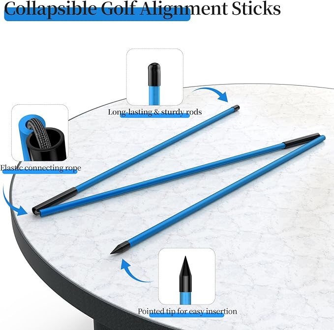 MoKo Golf Alignment Stick, 2 Set Golf Alignment Rods, 48" Collapsible Alignment Stick Golf Training Aid for Aiming, Putting, Posture Corrector, Golf Practice Sticks with Clear Tube Case