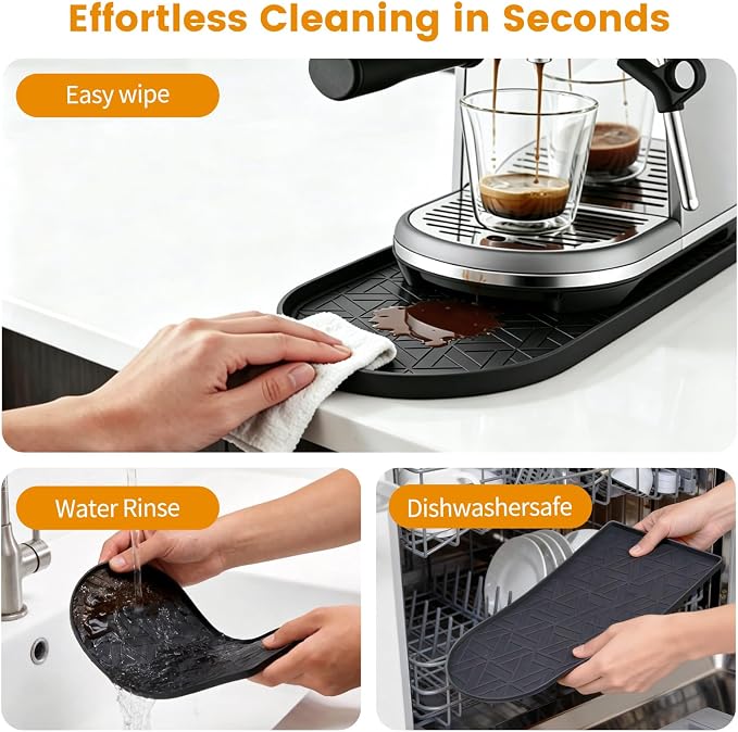 Silicone Coffee Mat,15.8"x7.9" Coffee Bar Mats for Countertop,Espresso Mat, Silicone Heat Resistant Mat for Espresso Machine/Coffee Maker（Black）