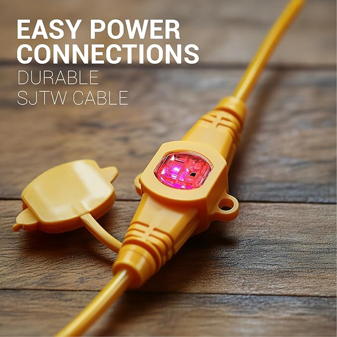 COLSEN Extension Cord with Multiple Outlets – 50 ft Heavy Duty 16 Gauge Power SJTW Cable, 15 Amp 3 Prong 11 NEMA Multi Plug, 14 AWG Male to Female Connector, 5-15R Female Socket, Outdoor/Indoor Yellow