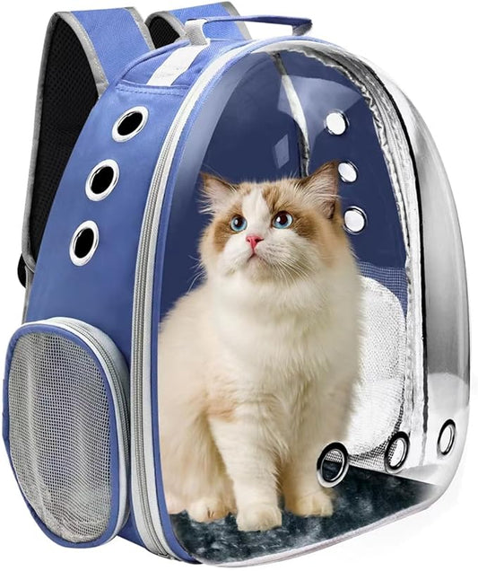 Cat Backpack Carrier, Pet Cat Carrier with Ventilated Design for Carrying Puppy Cats, Pet Carrier Backpack for Traveling/Hiking/Camping/Outdoors Airline Approved Travel Carrier (Blue)