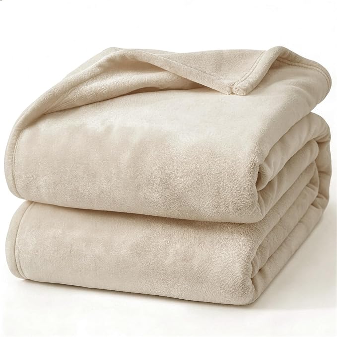 Hansleep Queen Taupe Fleece Blanket, Soft Flannel Bed Blanket | Fuzzy Cozy Blanket 90x90 Inches, Multi-use for Bed, Sofa, Couch, Travel, Camping, All Season Warm Lightweight Cover