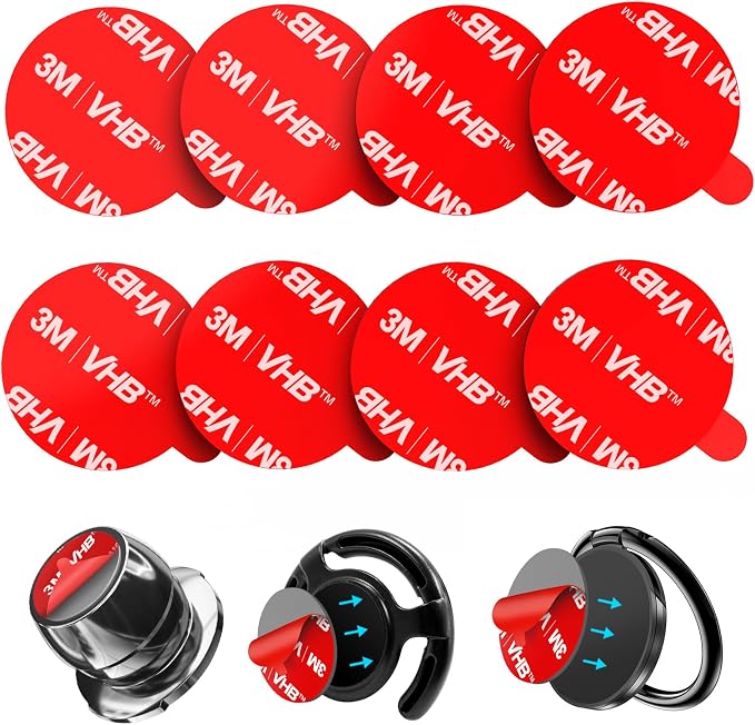 pop-tech Sticky Adhesive Replacement for Magnetic Car Mount, 8PCS Circular Heat Resistant Double Sided Strong Sticker Pads for Magnet Cell Phone Stand & Finger Ring Holder & Socket Grip Base