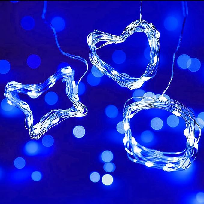 12 Pack Fairy Lights Battery Operated 7 Feet 20 LED Waterproof Christmas String Lights Silver Wire Firefly Starry Moon for Bedroom DIY Party Wedding Patio (Blue)