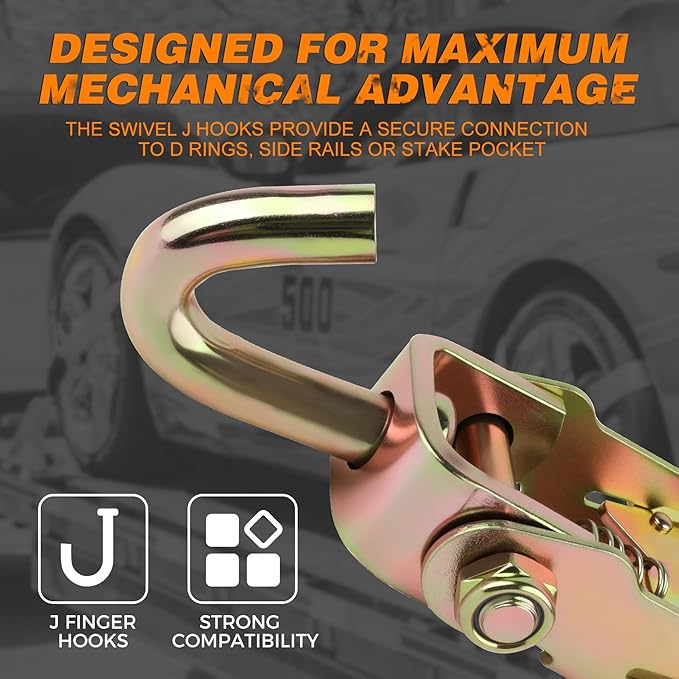 Tire Tie Down Straps with Swivel J Hook-10,000lbs Break Strength-2" x 10ft Heavy Duty Wheel Straps for Car,Trailer, SUV-4 Pack Side by Side Tie Downs with Storage Bag