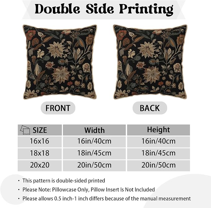 KSLIDS Vintage Floral Brown Black Soft Velvet Throw Pillow Covers Set of 2 Retro Boho Flower Leaves Decorative Pillow Covers 20x20 Inch Bohemian Pillow Case for Sofa Couch Farmhouse Home Decor