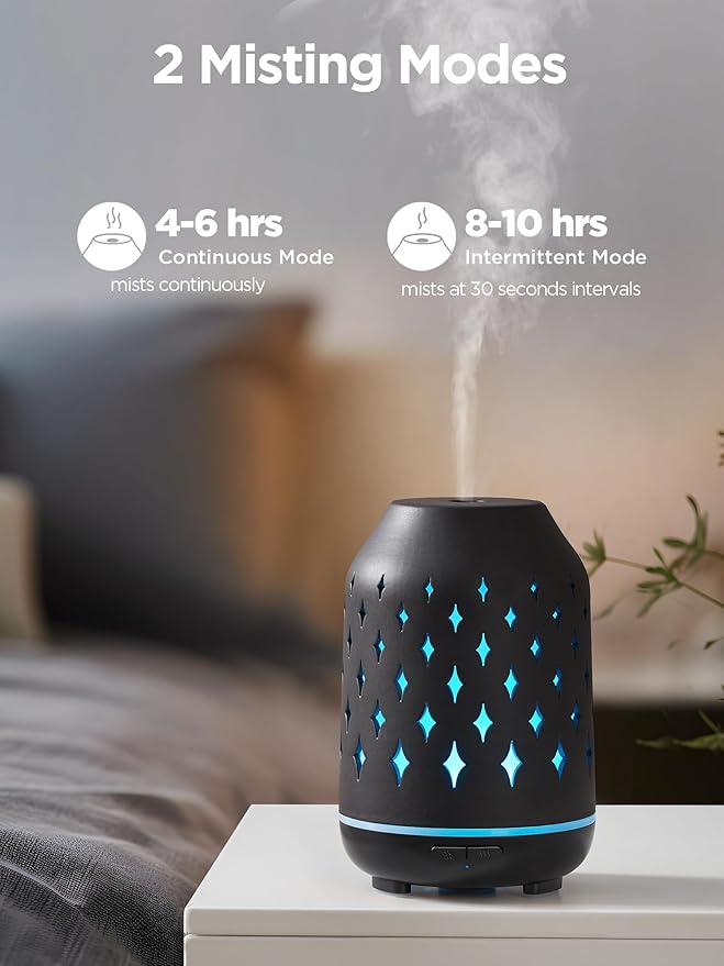 InnoGear Aromatherapy Diffuser, 150ml Ceramic Diffuser Ultrasonic Humidifier Cool Mist Essential Oil Diffusers for Home Air Diffuser with 2 Mist Modes Waterless Auto Off, Black