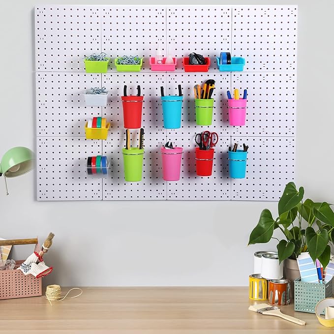 Sieral 64 Pieces Pegboard Bins Pegboard Cups with Hooks and Loops Peg Hooks Assortment Organizer Accessory for Organizing Accessories Tools Storage Office Workshop Garage Workbench (Colorful)