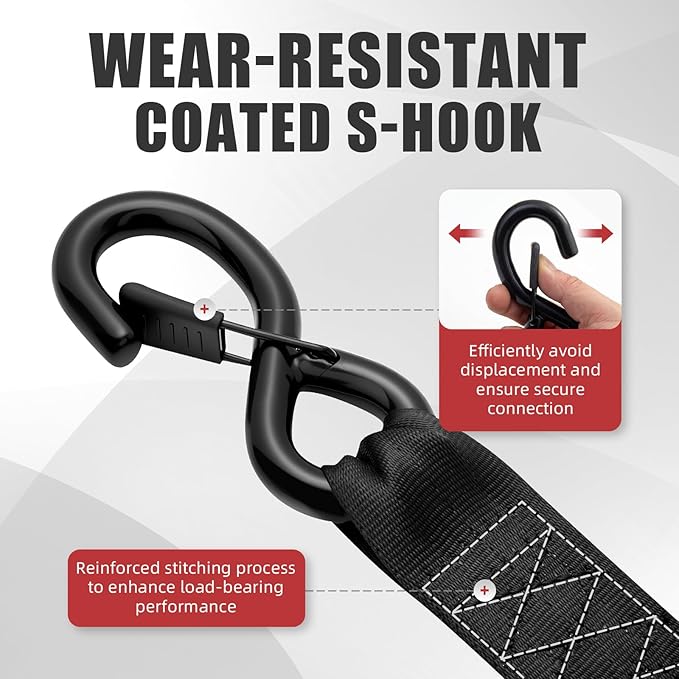 Auto Retractable Ratchet Tie-Down Straps 4500 lbs, 2in × 10ft Self-Retracting Ratchet Straps with Dampers, Heavy Duty S-Hooks, Auto Retract Strap System for Cargo, Trucks, Trailers, Blcak, 2 Pack