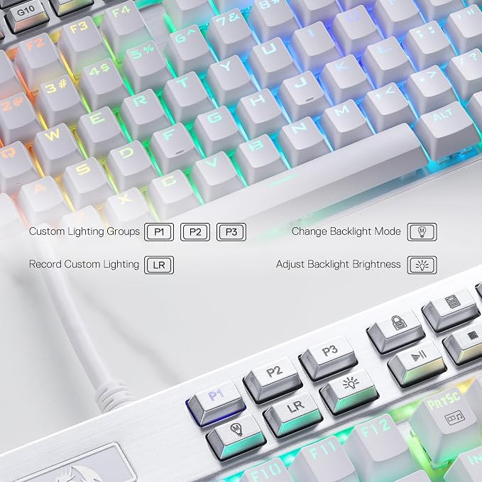 Redragon K550 RGB Gaming Keyboard, 104 Keys + 12 Macro G Keys Wired Mechanical Keyboard w/Aluminum Top Plate, Custom Clicky Purple Switch, Extra USB Port & Wrist Rest