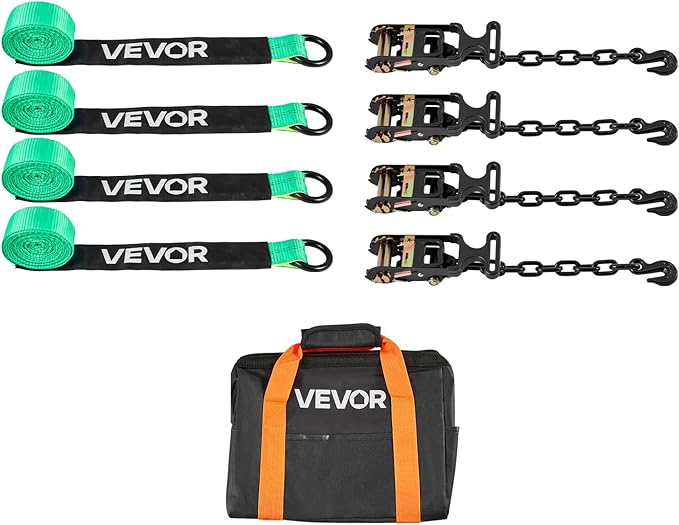 VEVOR Wheel Chock Tie-Down Kit, Tire-Style Tow Dolly Strap, Car Kit with Heavy-Duty Hook, Break Strength 10009 lbs & Working Load 3333 lbs Motorcycle Tie-Down System with O-Ring for ATV, SUV