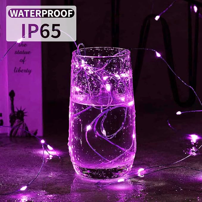 Aogist Led Fairy Lights 3 Modes Battery Operated String Lights Waterproof Silver Wire 7 Feet Firefly Starry Moon Mason Jar Lights for DIY Wedding Party Christmas (Pink, 8 Pack)