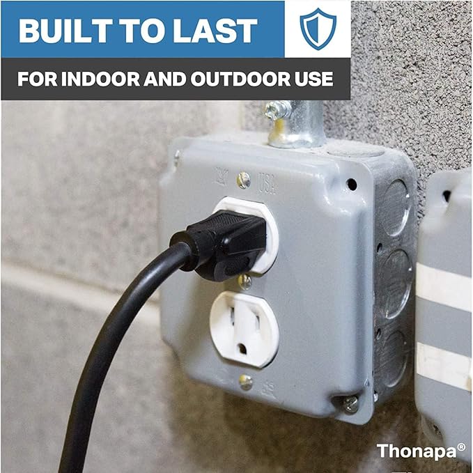 Thonapa 13 Amp Outdoor Extension Cord 15 ft, 2 Pack, 16/3 SJTW 15 Foot Black Extension Cord 3 Prong Multi Pack, Weatherproof ExteriorPower Cable for Outdoor Lights, Landscaping, Lawn, UL Certified