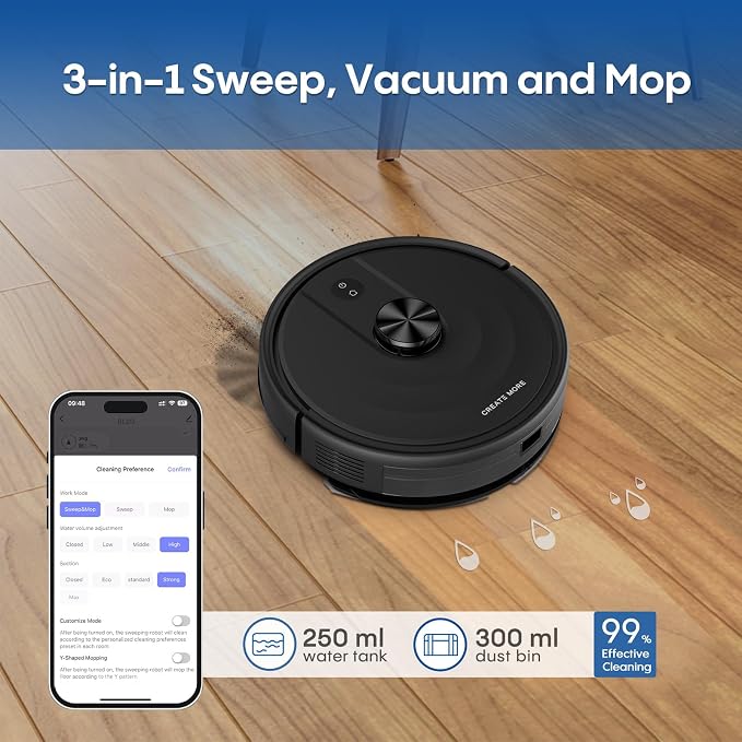 Bagotte Robot Vacuum and Mop Combo with LiDAR Navigation, Self-Emptying Robotic Vacuums Cleaner with 6000Pa Super Power, Mapping, 90 Days Hands-Free, Fast Home Mapping for Pet Hair, Hard Floors
