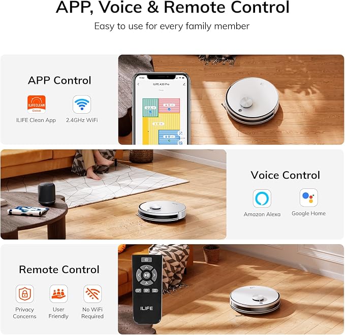 ILIFE A30 Pro Robot Vacuum and Mop,10000Pa Max Suction | 60 Days Self Emptying, LiDAR Navigation, 150 Min Max, App, Remote & Voice Control, Ideal for Hard Floors, Carpet & Pet Hair