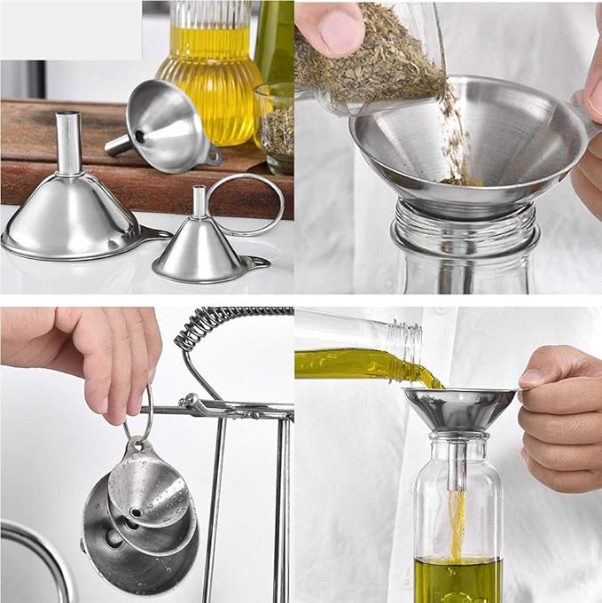 Norpro 3-Piece Stainless Steel Funnel Set, Large, Medium, and Small Mouth (2-Sets Total)