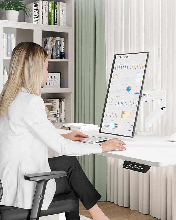 Single Monitor Desk Mount, 13-32 inch Adjustable Full Motion Monitor Arm, Computer Monitor Stand Holder with Clamp and Grommet Base, Fit 4.4 to 19.8lbs Screens, VESA Mount Bracket, White, Freelift Pro