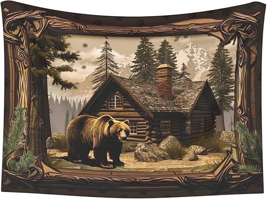 Cabin Bear Throw Blanket - Rustic Blanket for Dog Cat Pet 30x20 Wood Blankets for Couch Sofa Bed