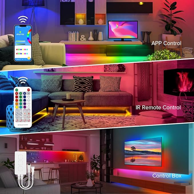 BTF-LIGHTING FCOB WS2811 IC RGB COB LED Strip 9.8FT Chasing Color Tape Light Kit DC24V 720LED/m 12mm Width Dream Color Bluetooth Sync Music Controller for Bedroom, Party, Christmas Decor White PCB