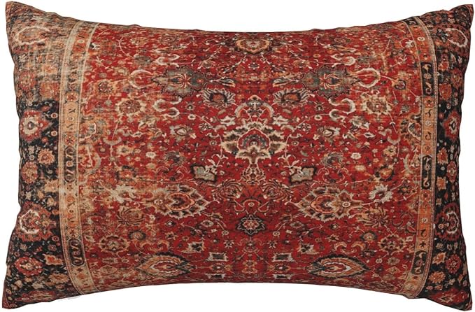 Antique Oriental Turkish Carpet Pattern Pillow Covers Decorative Lumbar Throw Pillowcase 12x20 Inch Couch Cushion Cover for Home Decor Living Room Bedroom College Dorm Bed Car Sofa