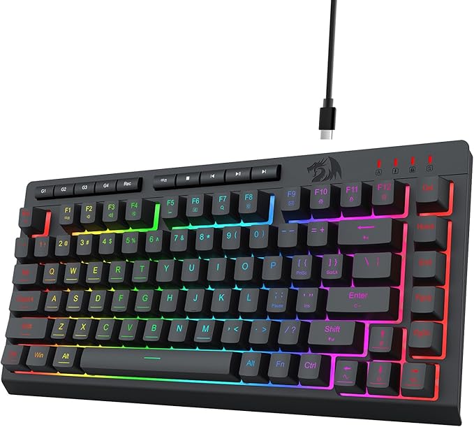 Redragon K524 75% Wired Gaming Keyboard, RGB Backlit, Whisper-Quiet, Black | Membrane Keyboard with Programmable Macro and Multimedia Keys, Anti-ghosting, Spill Resistant,Compact for Win/MAC/PS/Xbox
