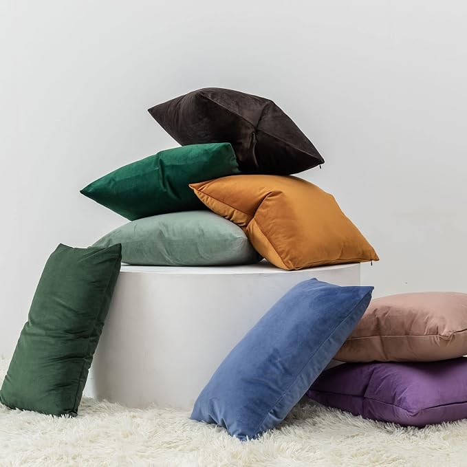 JUSPURBET 16x16 Decorative Velvet Throw Pillow Covers Cases Set of 2,Coffee | Modern Soft Cushion Covers Cases with Hidden Zipper for Couch Sofa Bed Living Room Bedroom Home Decor