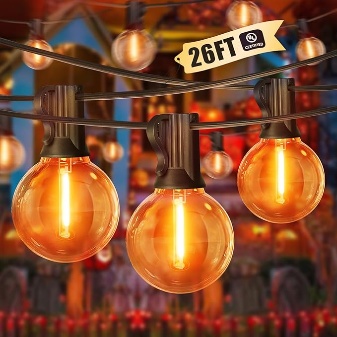 LAMPHOME LED Outdoor String Light, 26Feet Patio Lights with 12+1 Edison Shatterproof Bulbs(1Spare), UL Waterproof Outside Lights connectable Dimmable for Backyard Porch Decor,Orange